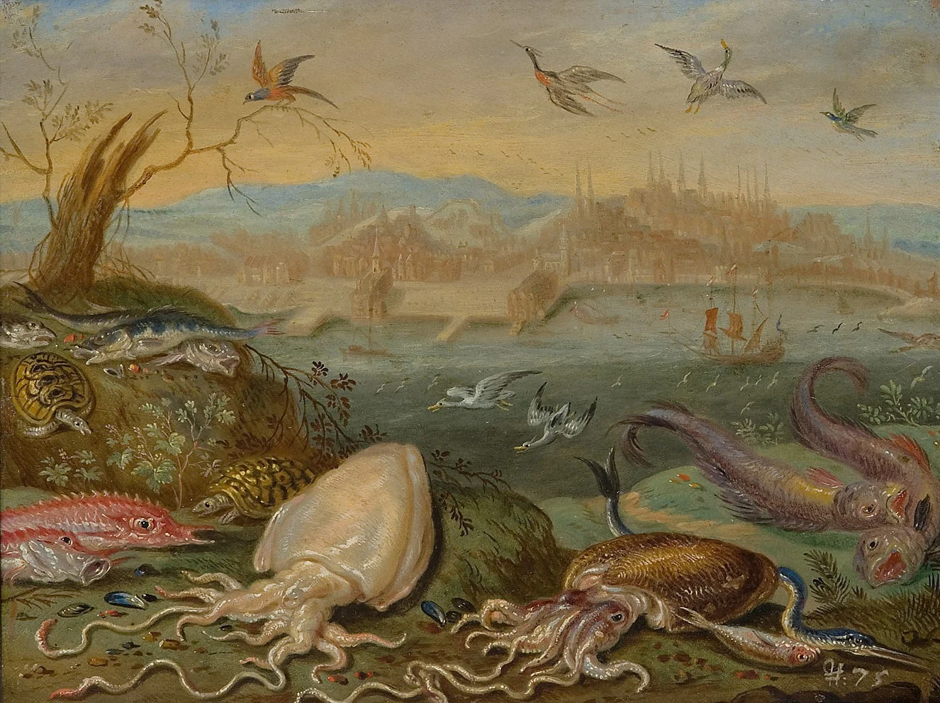 Ansichten aus den vier Weltteilen mit Szenen von Tieren: Lissabon, by Ferdinand van Kessel the Elder, unspecified, 1682