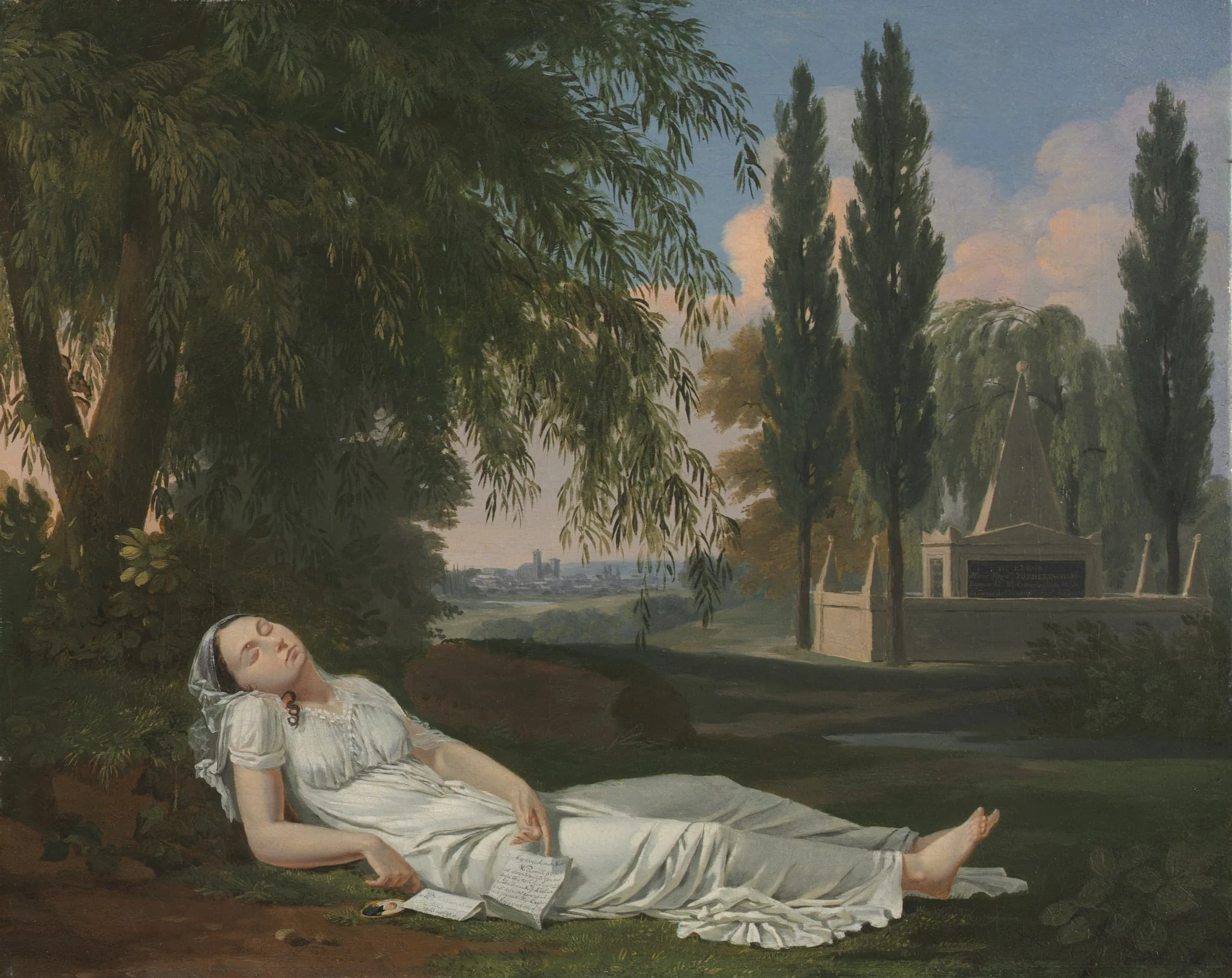 Woman Sleeping in a Landscape with a Letter, by Bernard Gaillot, unspecified, 1800