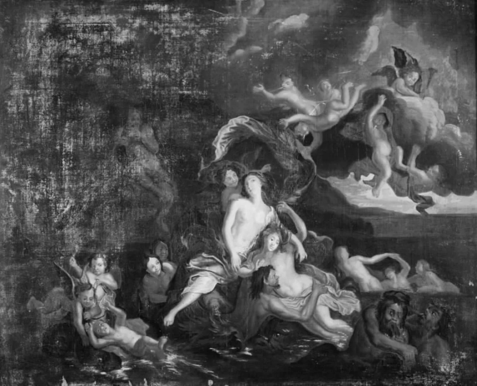 Galathea føres over havet, ledsaget af nymfer, tritoner og amoriner, by Unknown, 1750