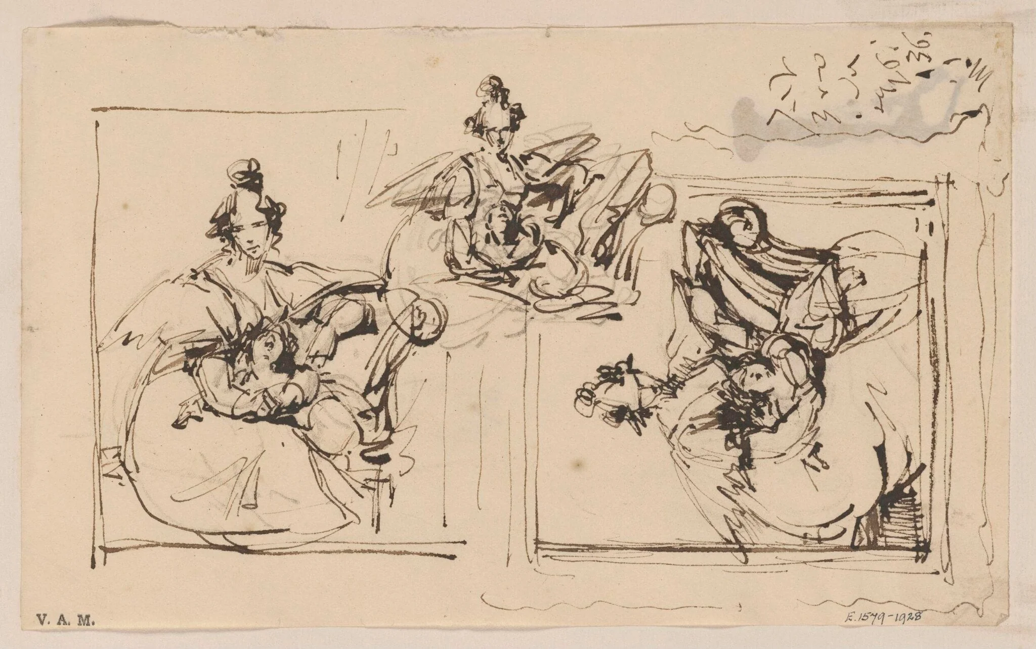 Three studies for a portrait of a Western woman and child