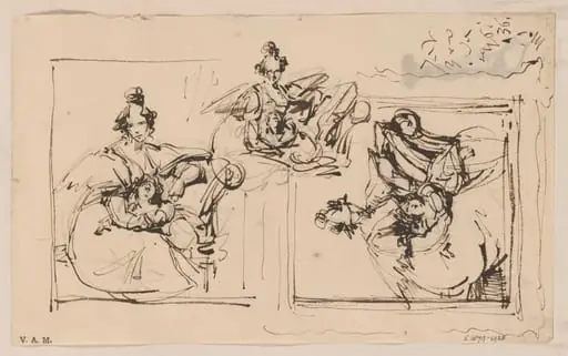 Three studies for a portrait of a Western woman and child