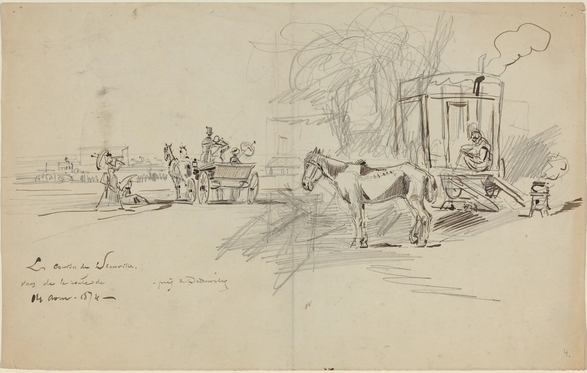 Les Courses de Deauville, by Félix-Hilaire Buhot, ink, 1874