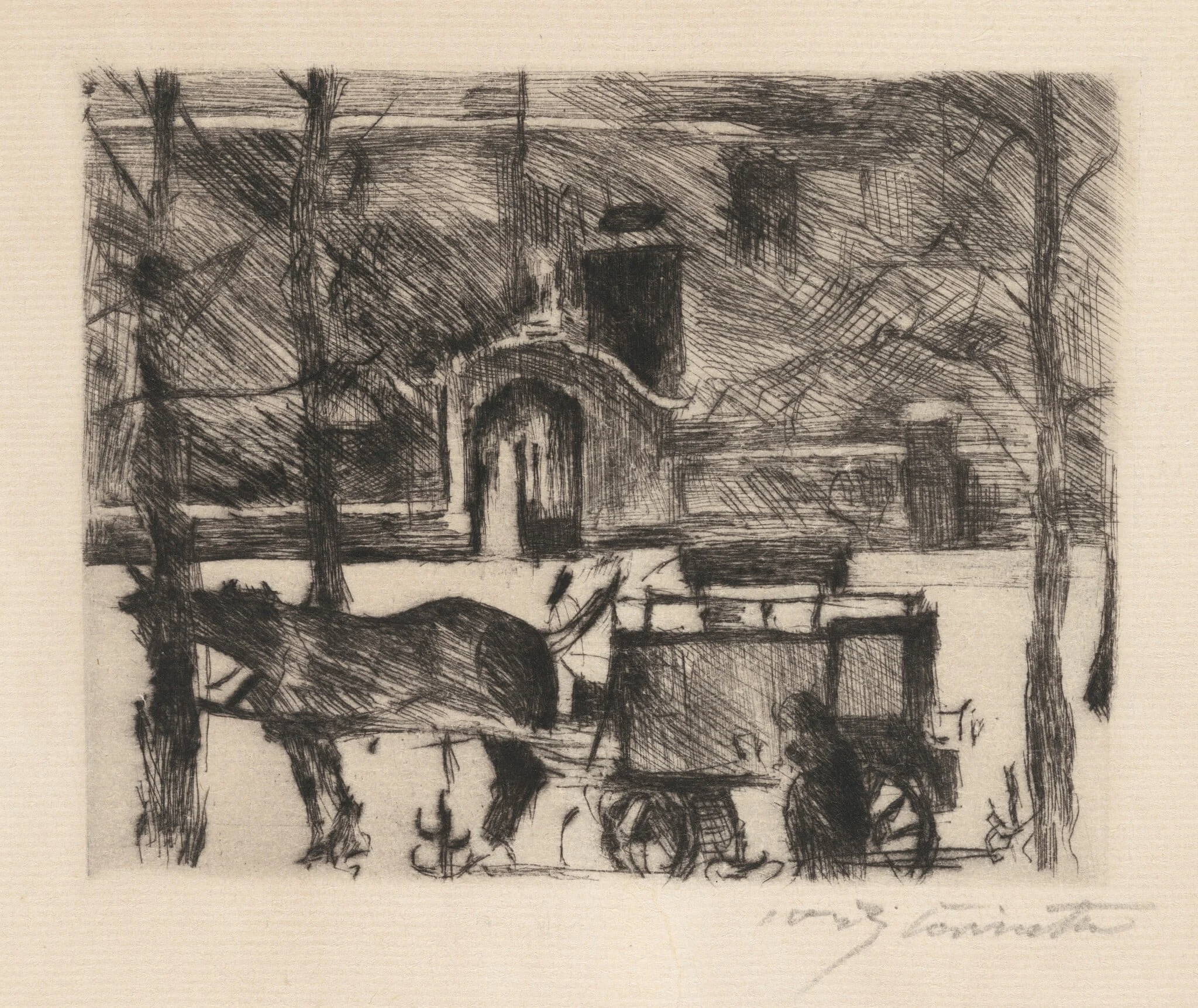 Milchwagen (Milk Wagon), by Lovis Corinth, ink, 1916