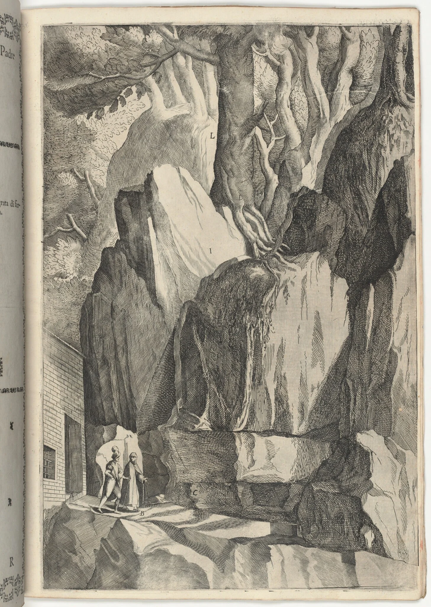 The Site of the Bed and Oratory of Saint Francis (Luogo del 'letto' e dell'oratorio di San Francesco) [plate R], by Jacopo Ligozzi, ink, 1612