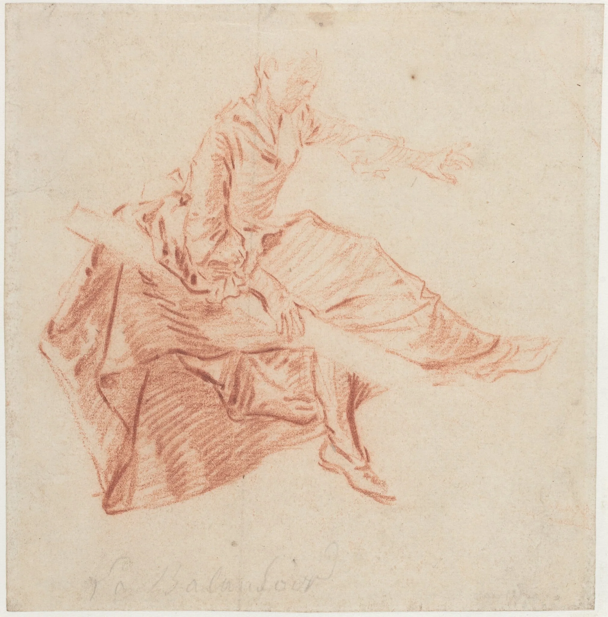 Lady Seated on a See-Saw, by Nicolas Lancret, chalk, 1716