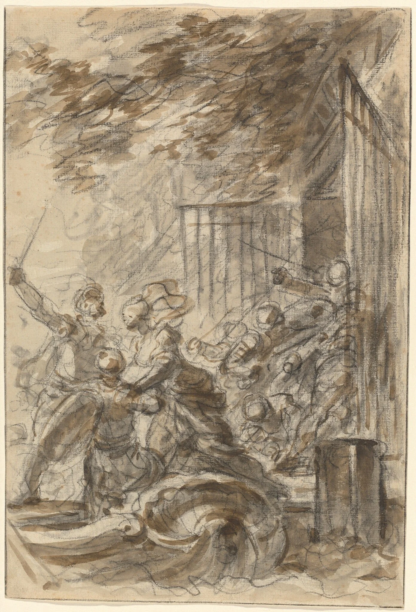 Isabella Abandons Her Home to Follow Odorico and His Men, by Jean Honoré Fragonard, chalk, 1769