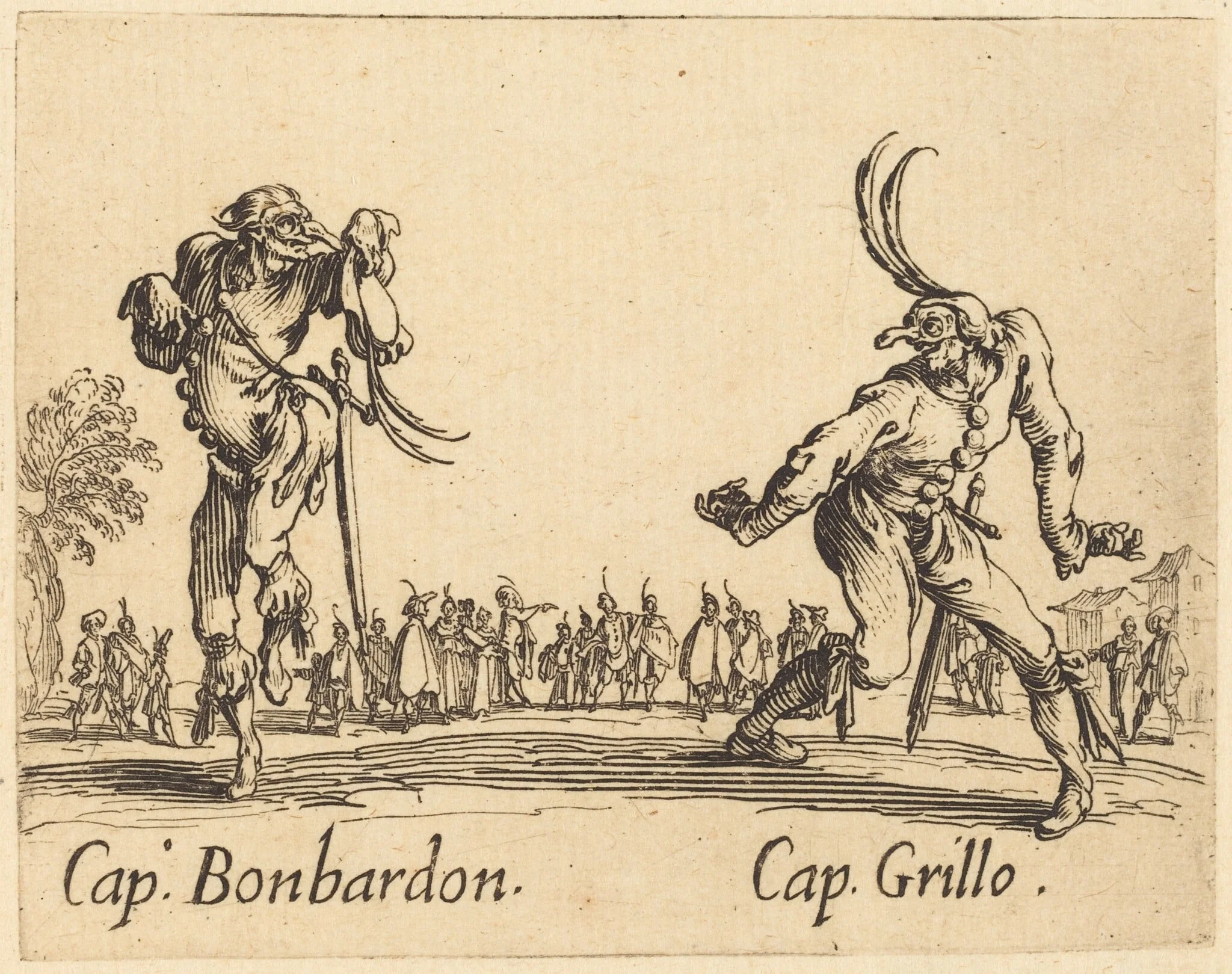 Cap. Bonbardon and Cap. Grillo, by Jacques Callot, ink, 1622