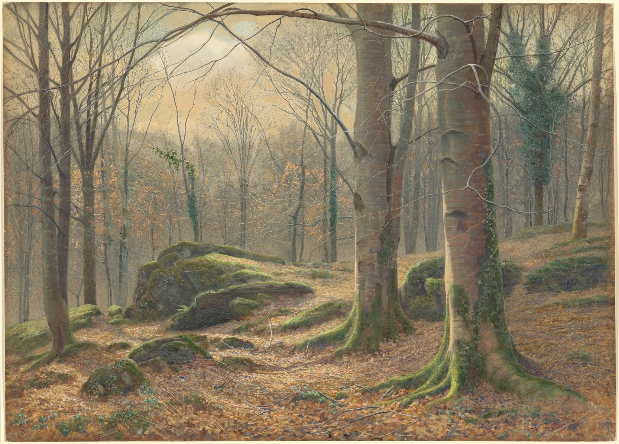 A Winter Morning, Hoar Frost Melting, by James Thomas Watts, gouache, 1892