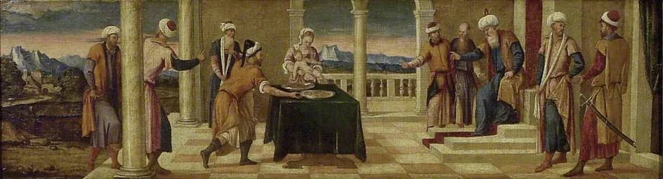 The Trial of Moses, by Bonifazio Veronese, unspecified, 1530