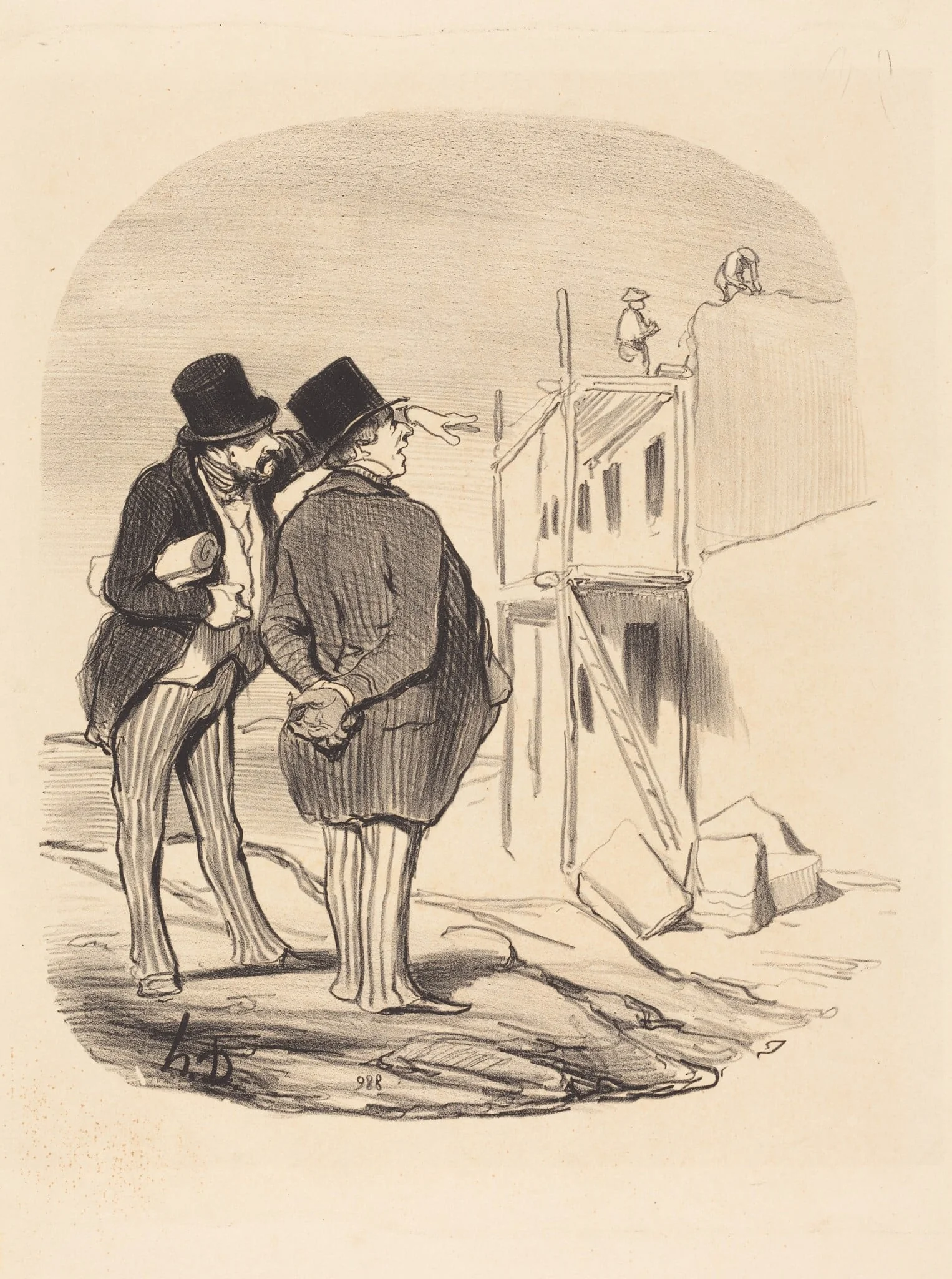 Two Men Amid Ruins, by Honoré Daumier, ink, 1844