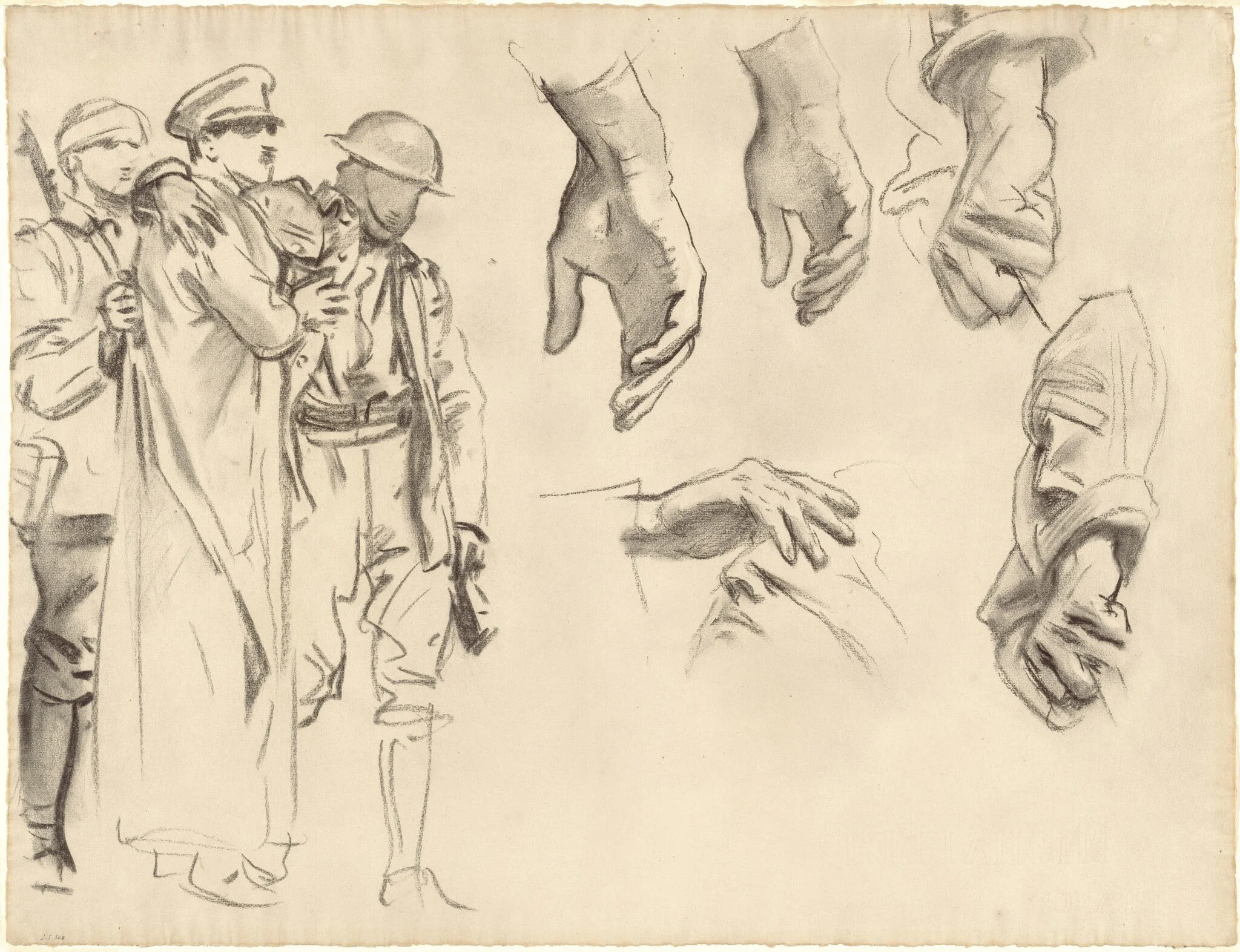 Studies for "Gassed", by John Singer Sargent, charcoal, 1918