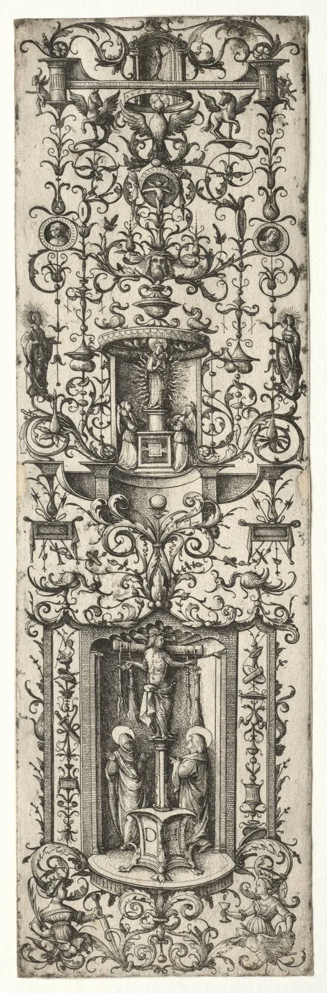 Ornamental fillet with the crucifixion and the virgin and child