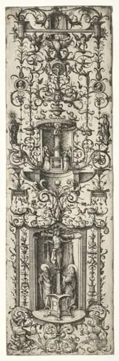 Ornamental fillet with the crucifixion and the virgin and child