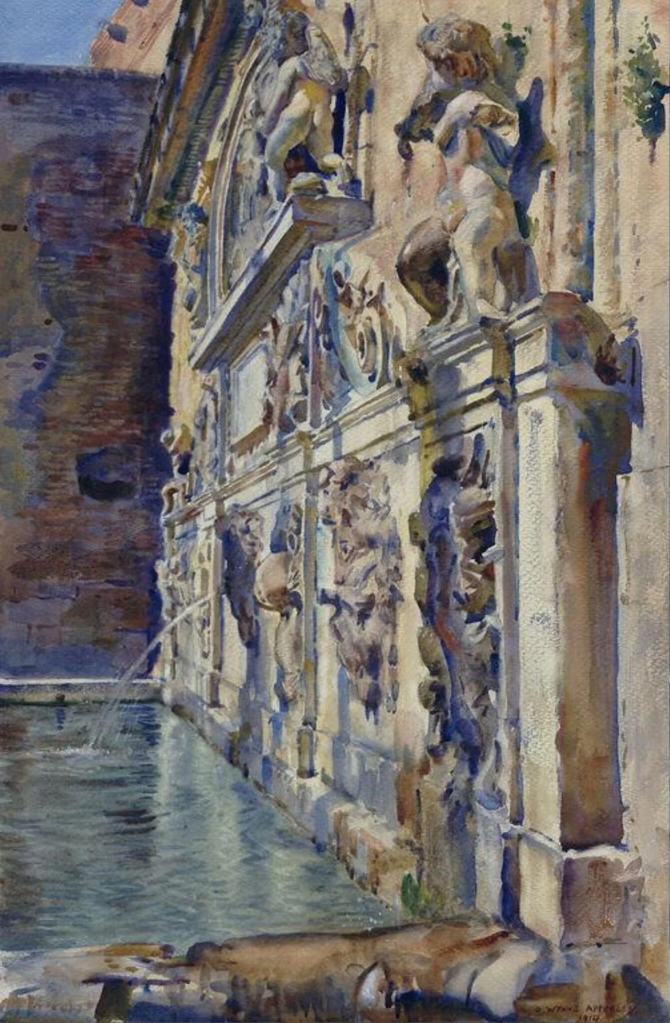A Fountain at Granada, by George Owen Wynne Apperley, watercolor, 1914