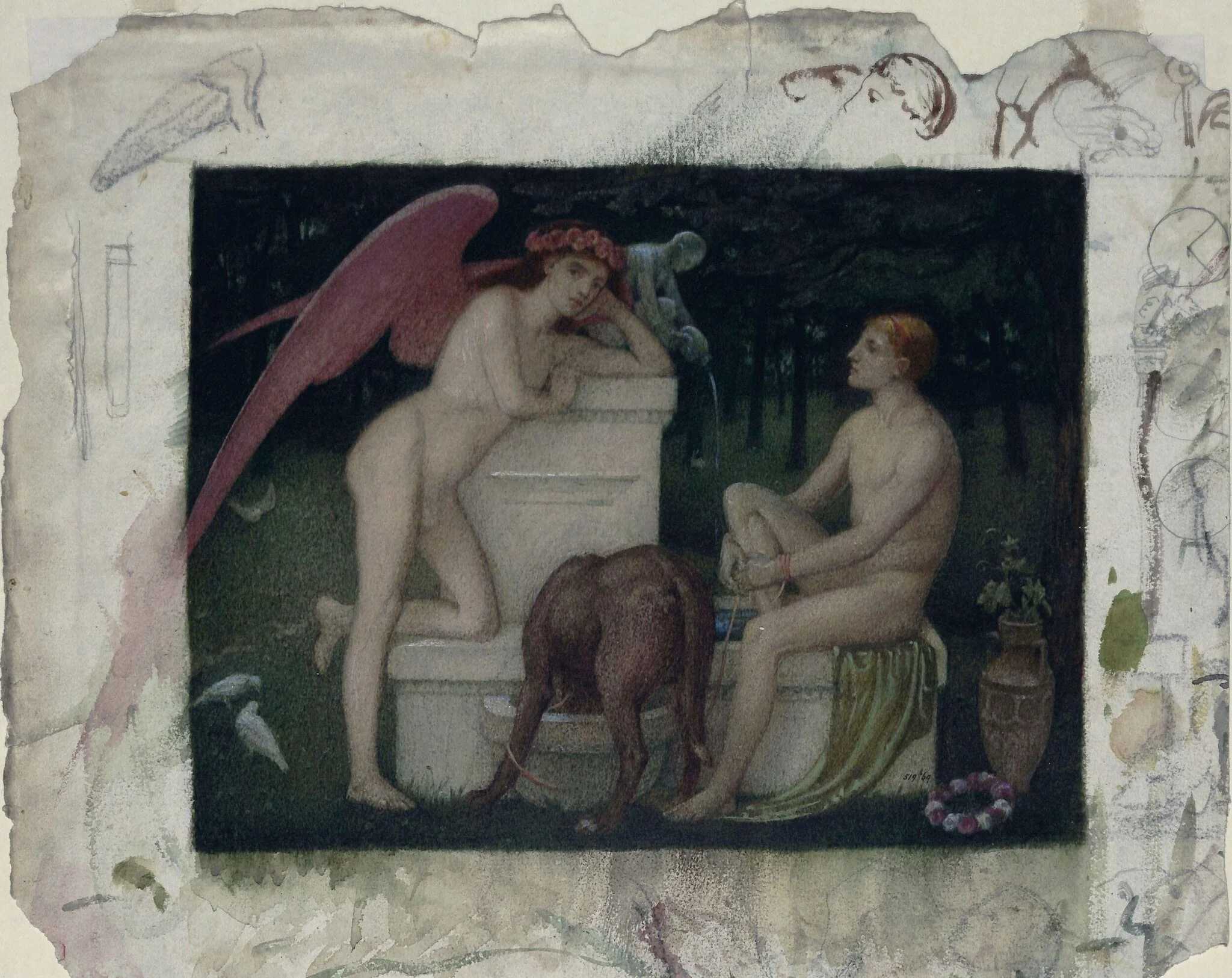 Eros and Ganymede, by Alfred Sacheverell Coke, watercolor, 1869