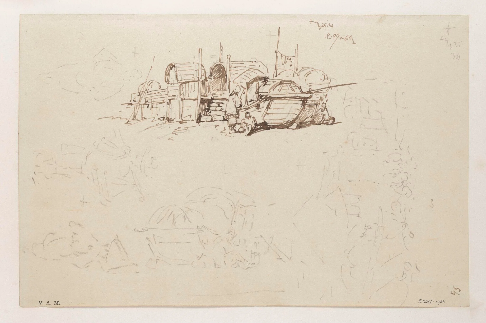 Tanka boats adapted as beach dwellings, by George Chinnery, 18