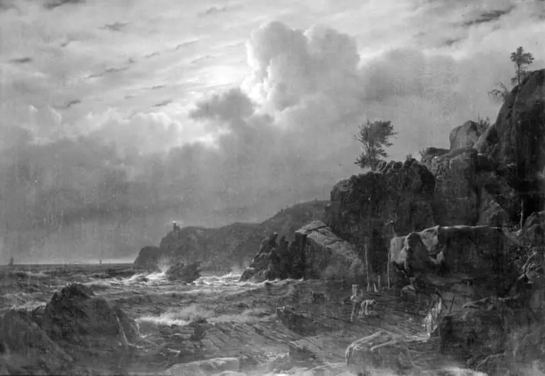 View of Kullen in Sweden. Smugglers Hiding their Goods among the Rocks. Moonlight