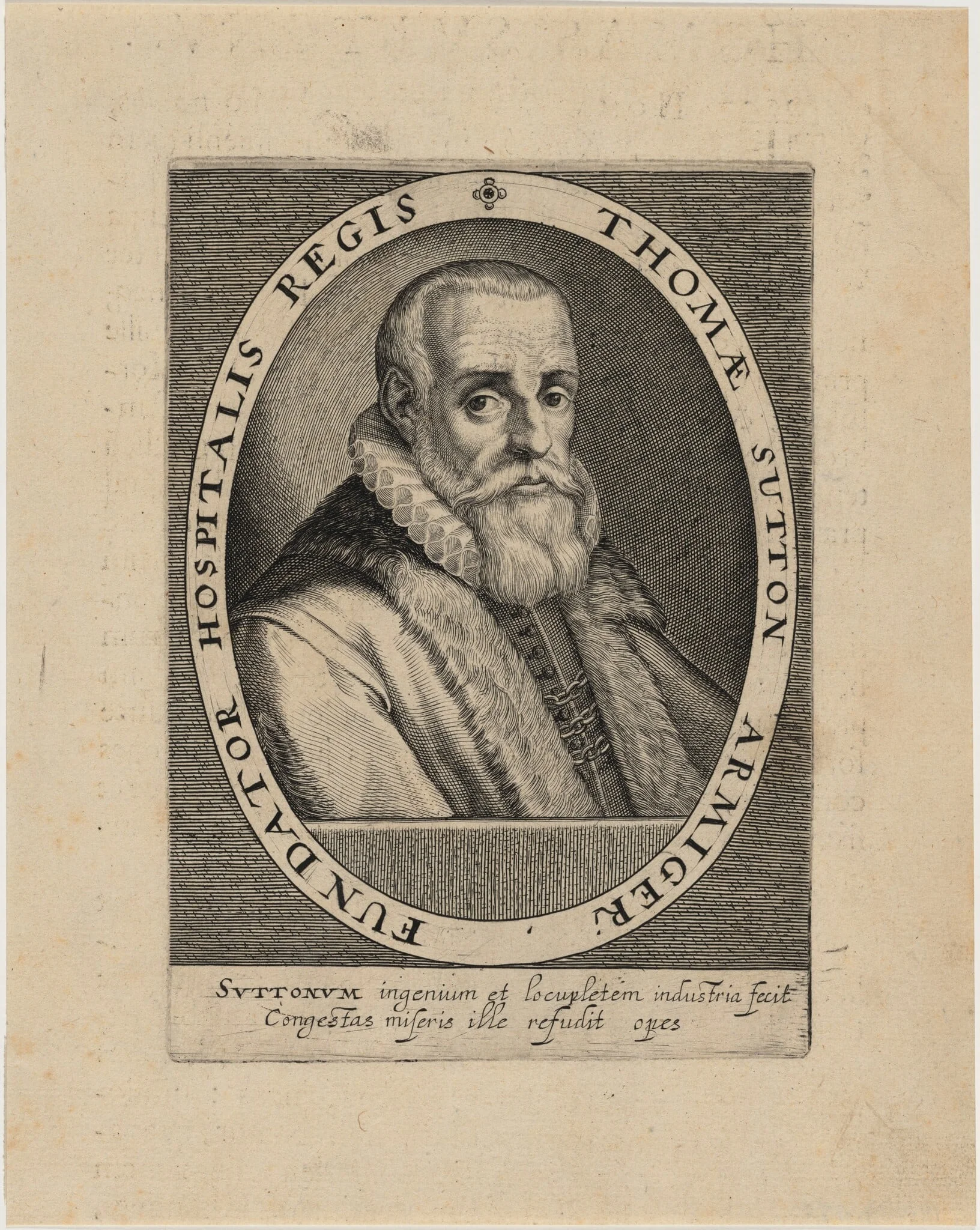 Thomas Sutton, Founder of the Charterhouse, by Willem de Passe, ink, 1620