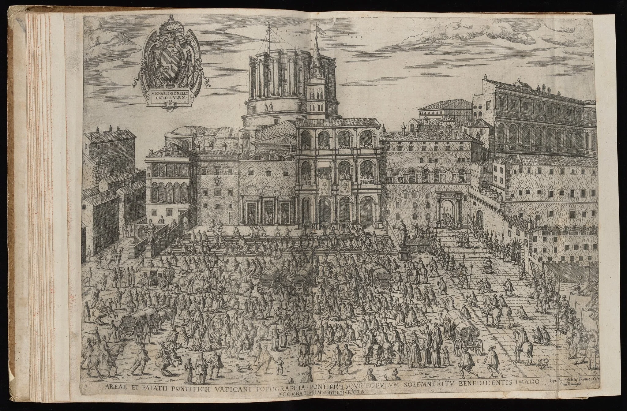 Areae et Palatii Pontificii Vaticani Topographia [A Papal Blessing in Saint Peter Square], by Étienne Dupérac, ink, 1567