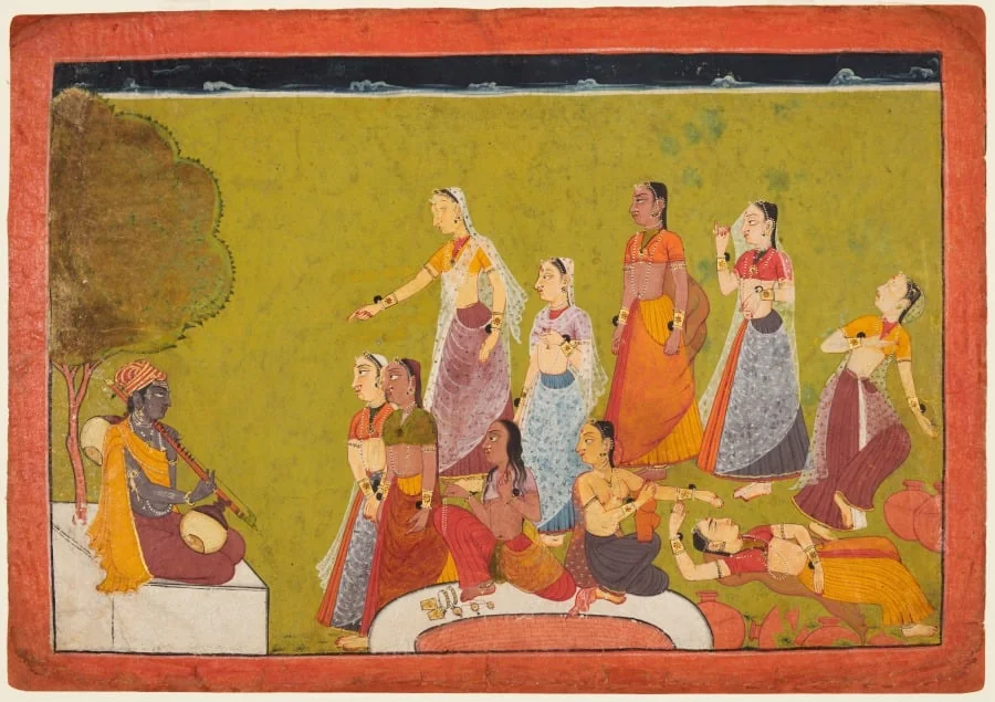 A group of women in ecstasy before Madhava, folio 4 from a Madhavanala-Kamakandala, by Unknown, unspecified, 1720