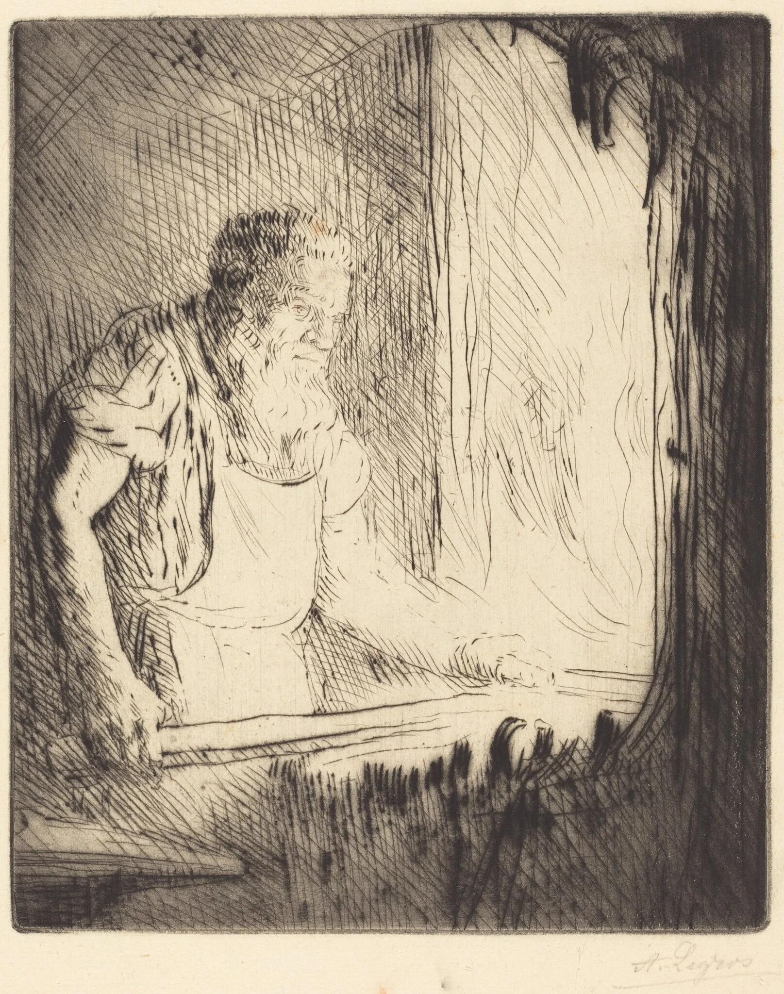 Blacksmith (Le forgeron), by Alphonse Legros, ink, 1874