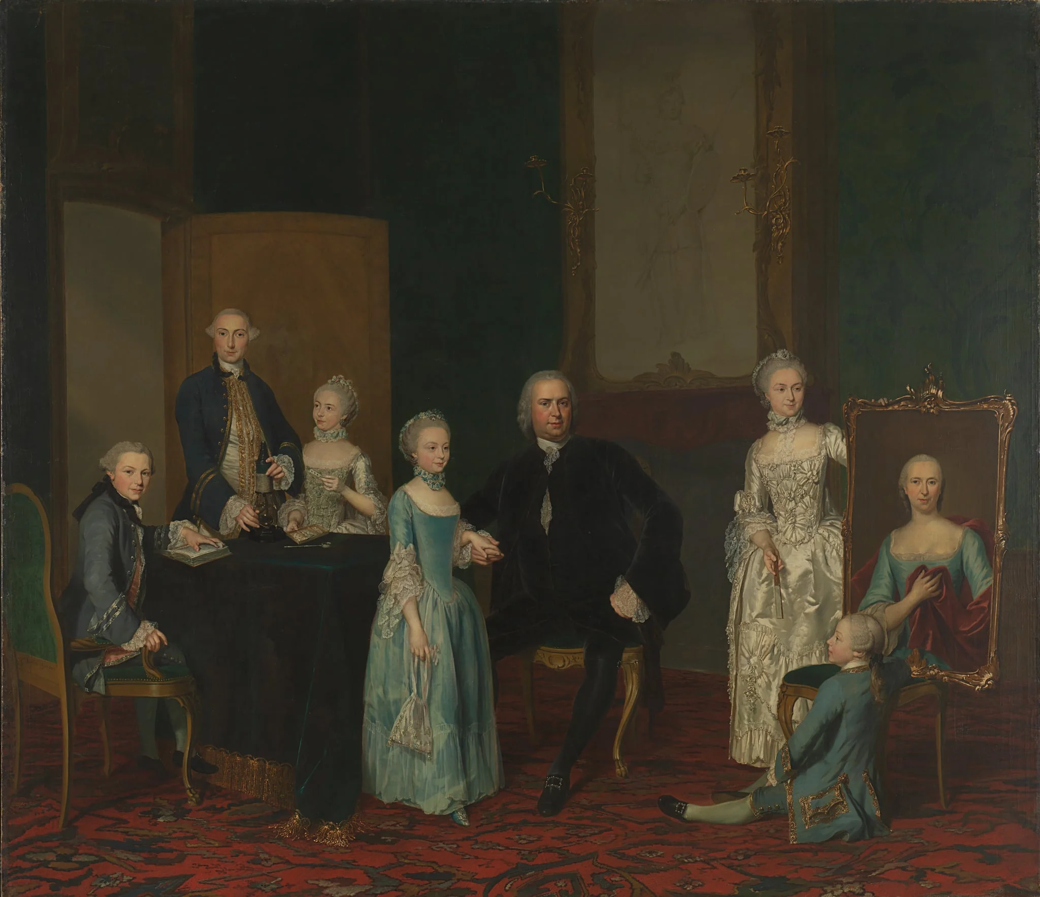 Portrait of Pieter Cornelis Hasselaer, Adviser to the Dutch East India Company and Burgomaster of Amsterdam, with his Family, by Unknown, unspecified, 1763