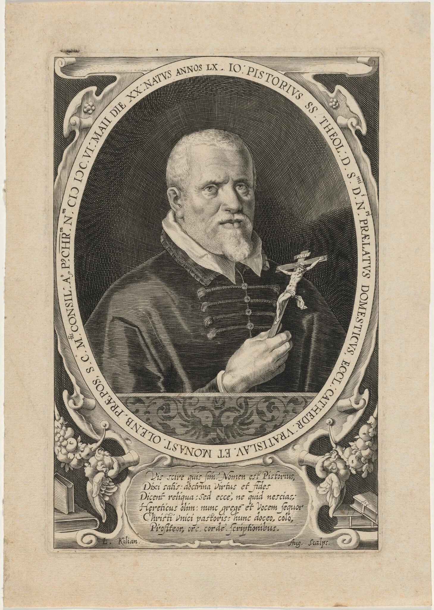 Johannes Pistorius, Divine, by Lucas Kilian, ink, 1608