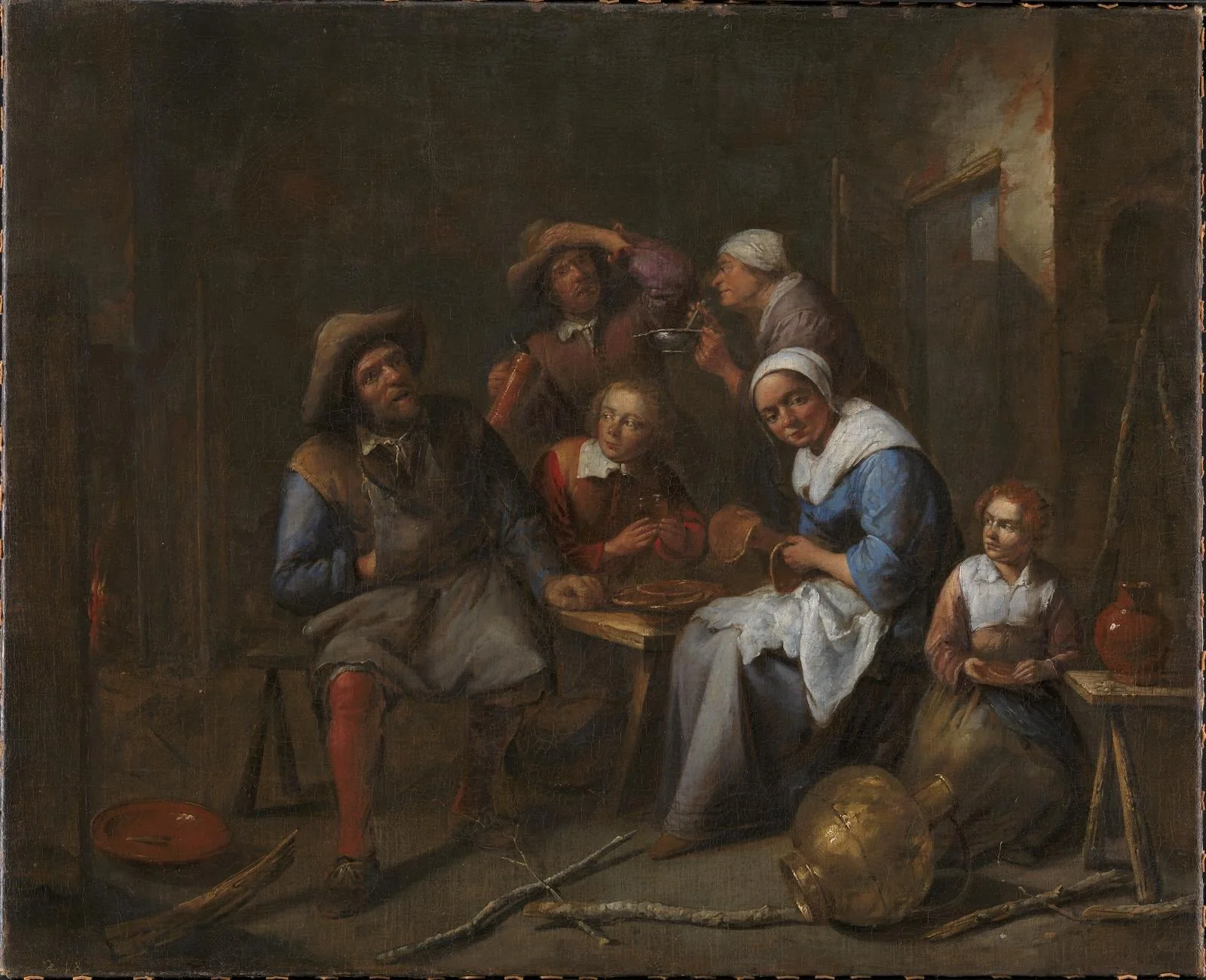 An Interior with Artisans and Peasants Eating and Drinking