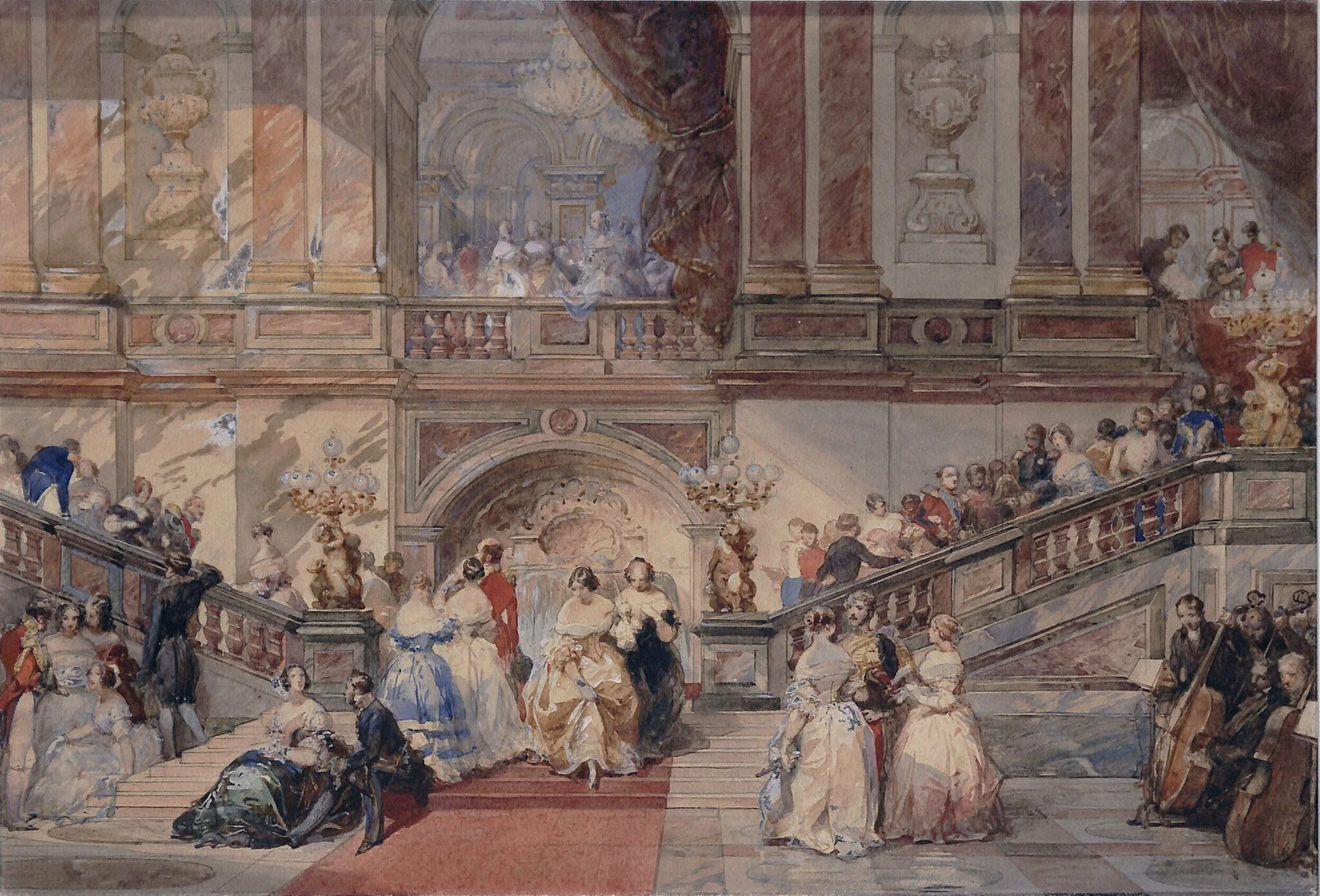Ball at the Hotel de Ville, Paris, by Eugene Lami, watercolor, 1850