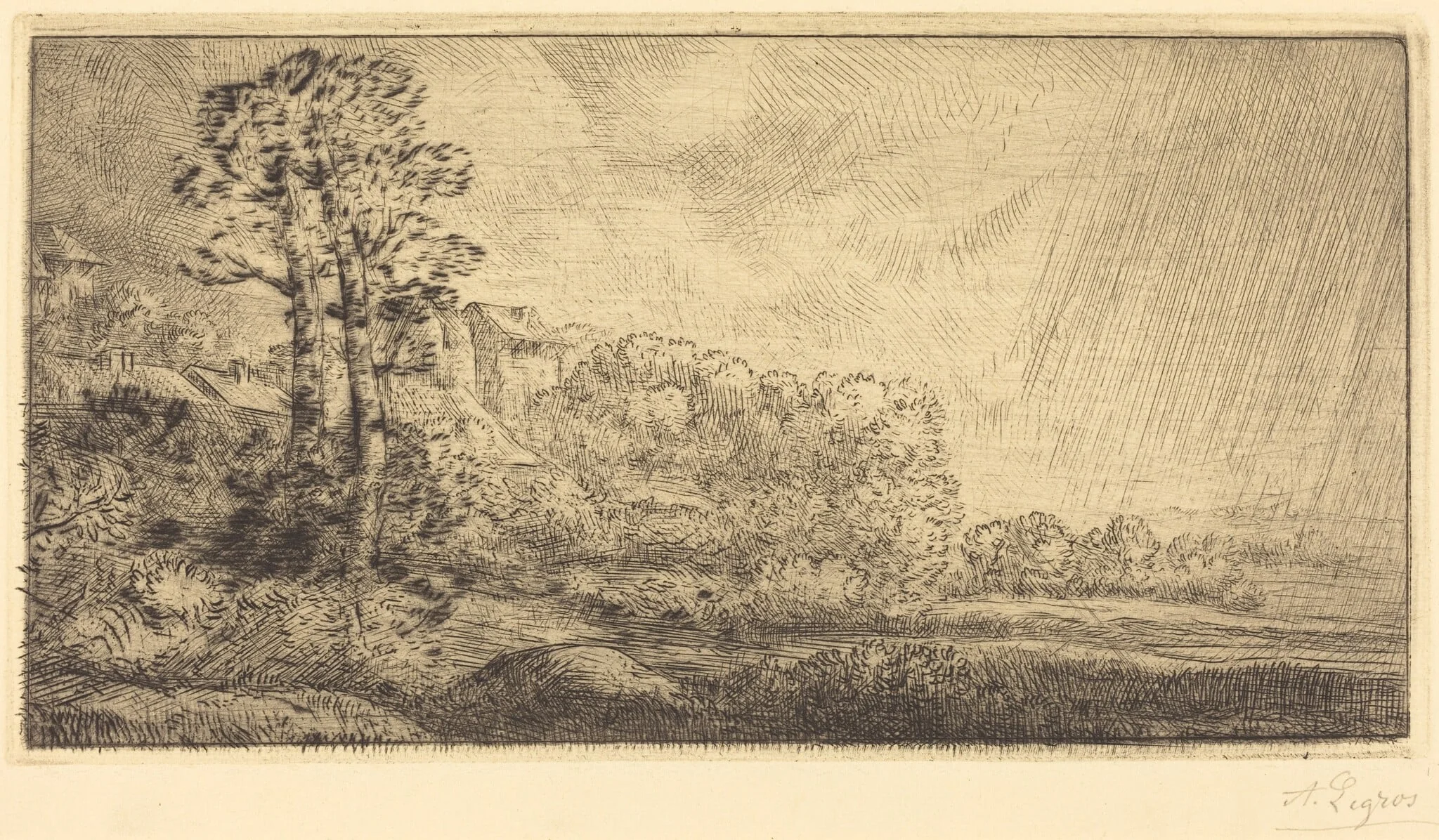 Landscape with Two Trees (Paysage aux deux arbres), by Alphonse Legros, ink, 1874