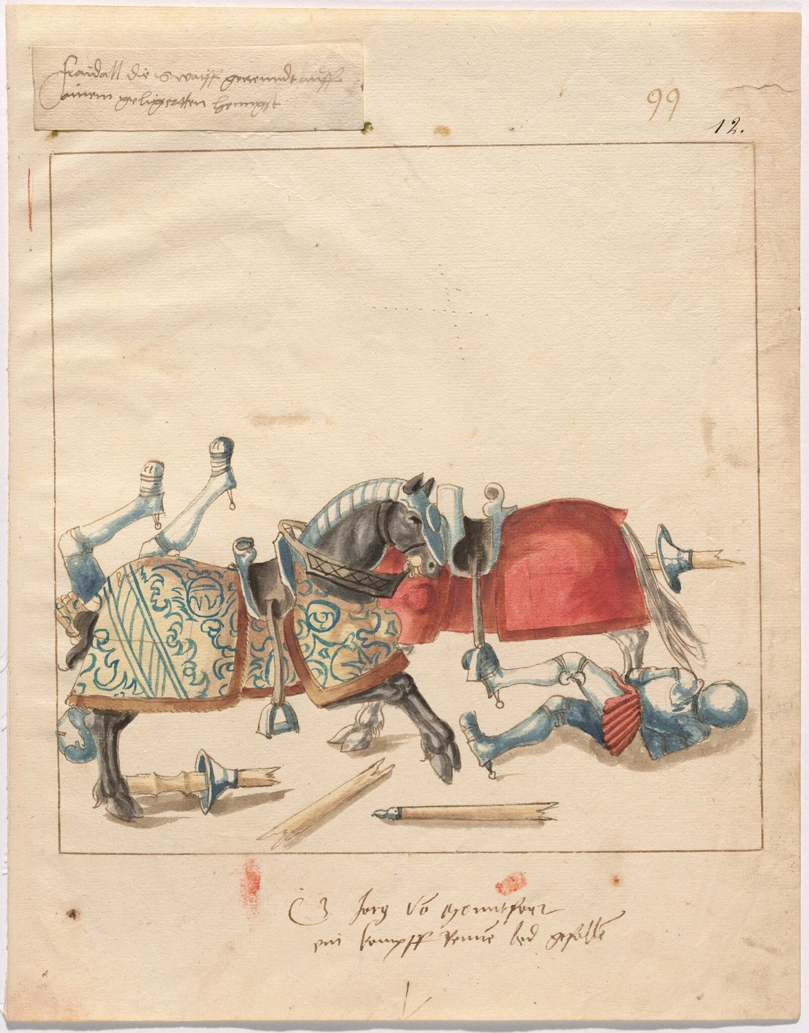 Mock Joust of War in Reinforced Field Armor, by German 16th Century, chalk, 1514