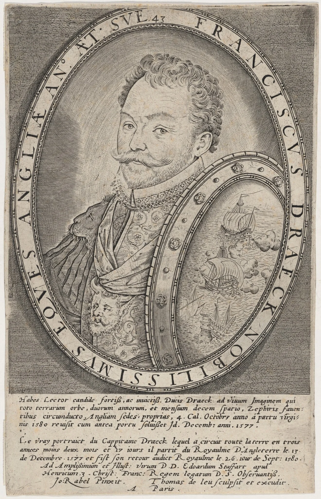 Sir Francis Drake, by Thomas de Leu, ink, 1590
