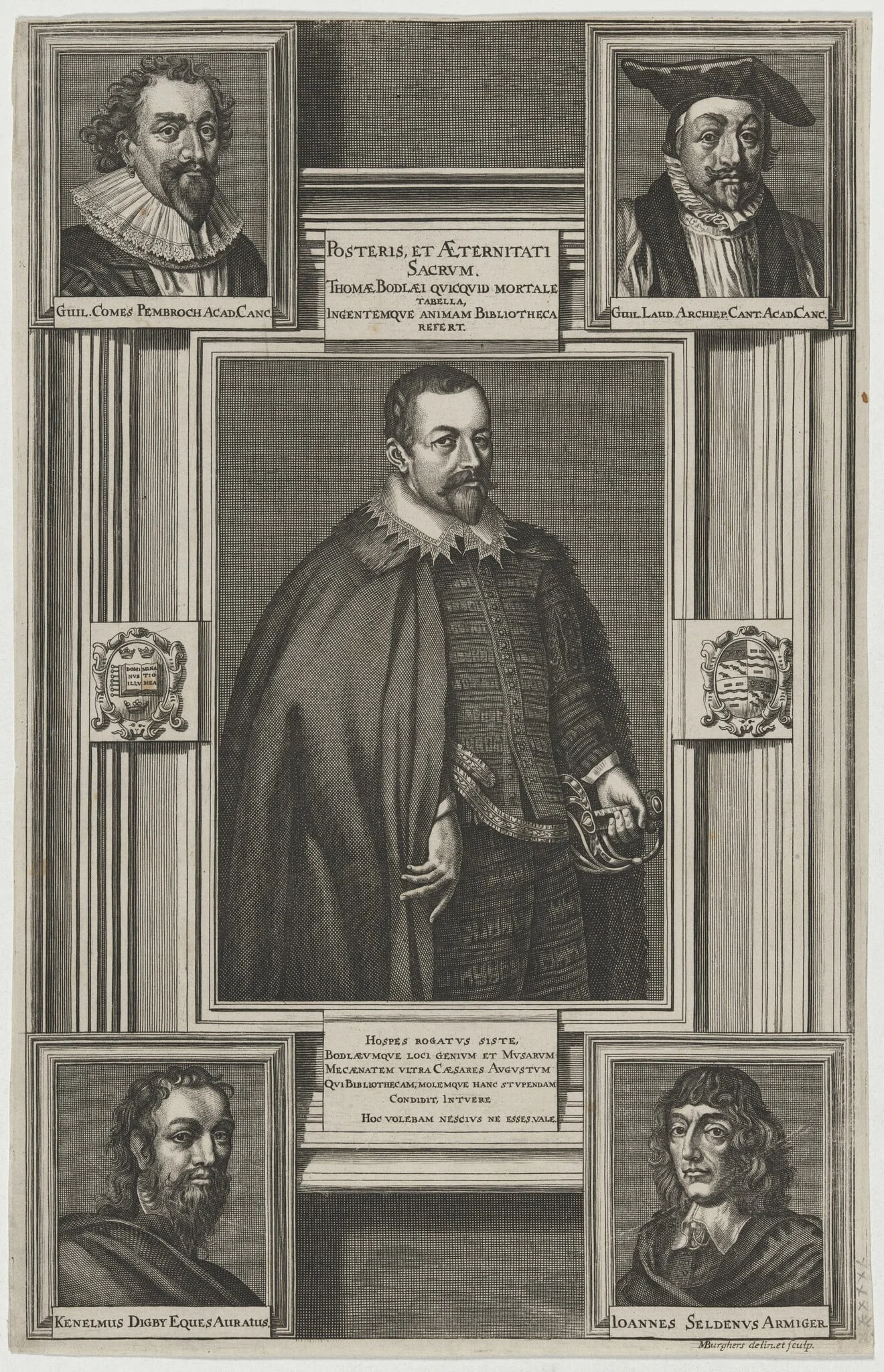Thomas Bodley, by Michael Burghers, ink, 1682