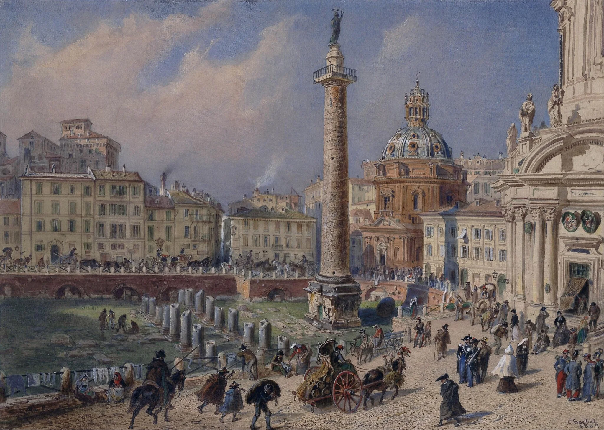 Trajan's Column, Rome, by Carl Goebel, watercolor, 1869