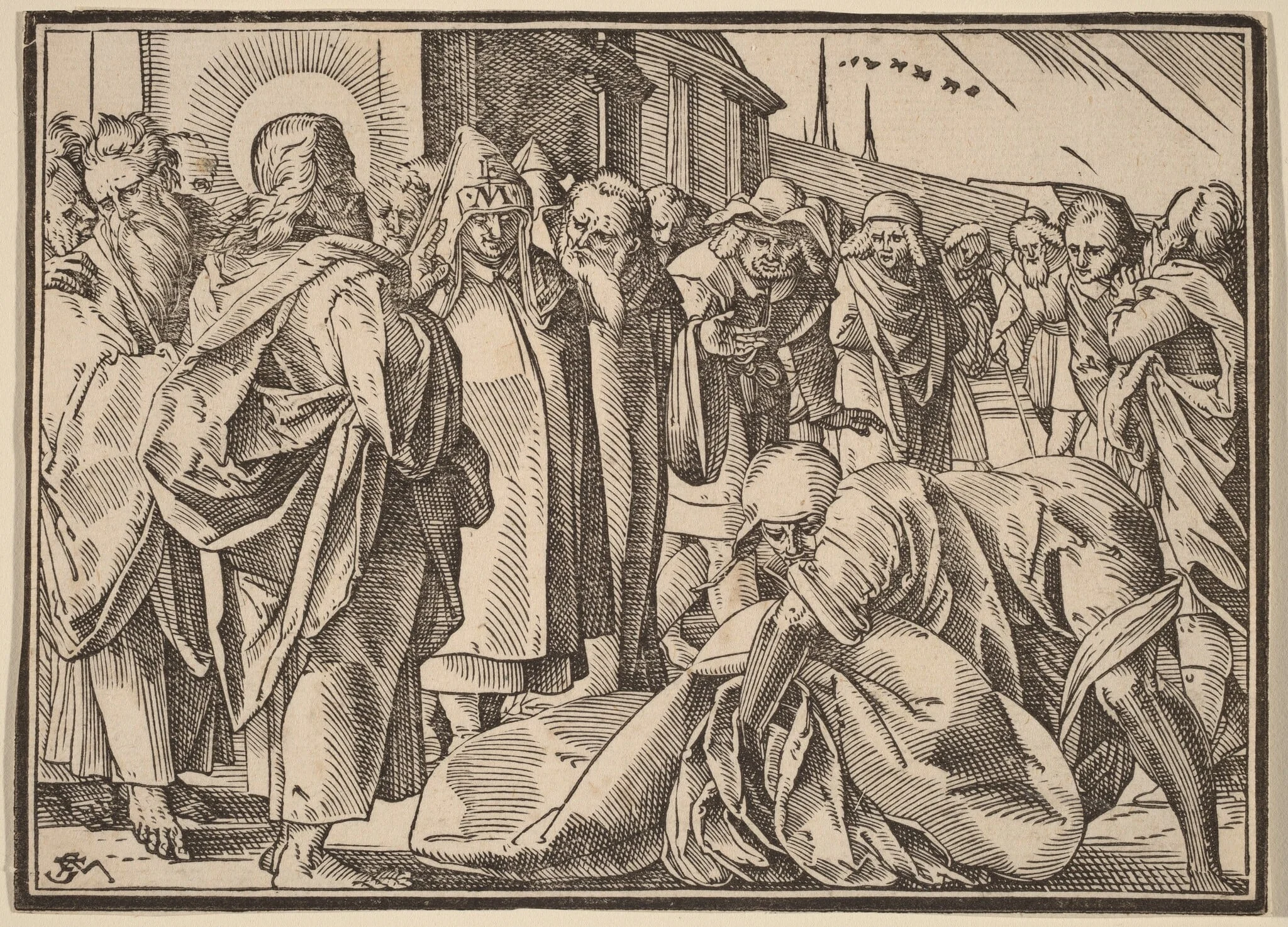 The Paralytic Healed by Christ Picks up His Pallet, by Christoph Murer, ink, 1586