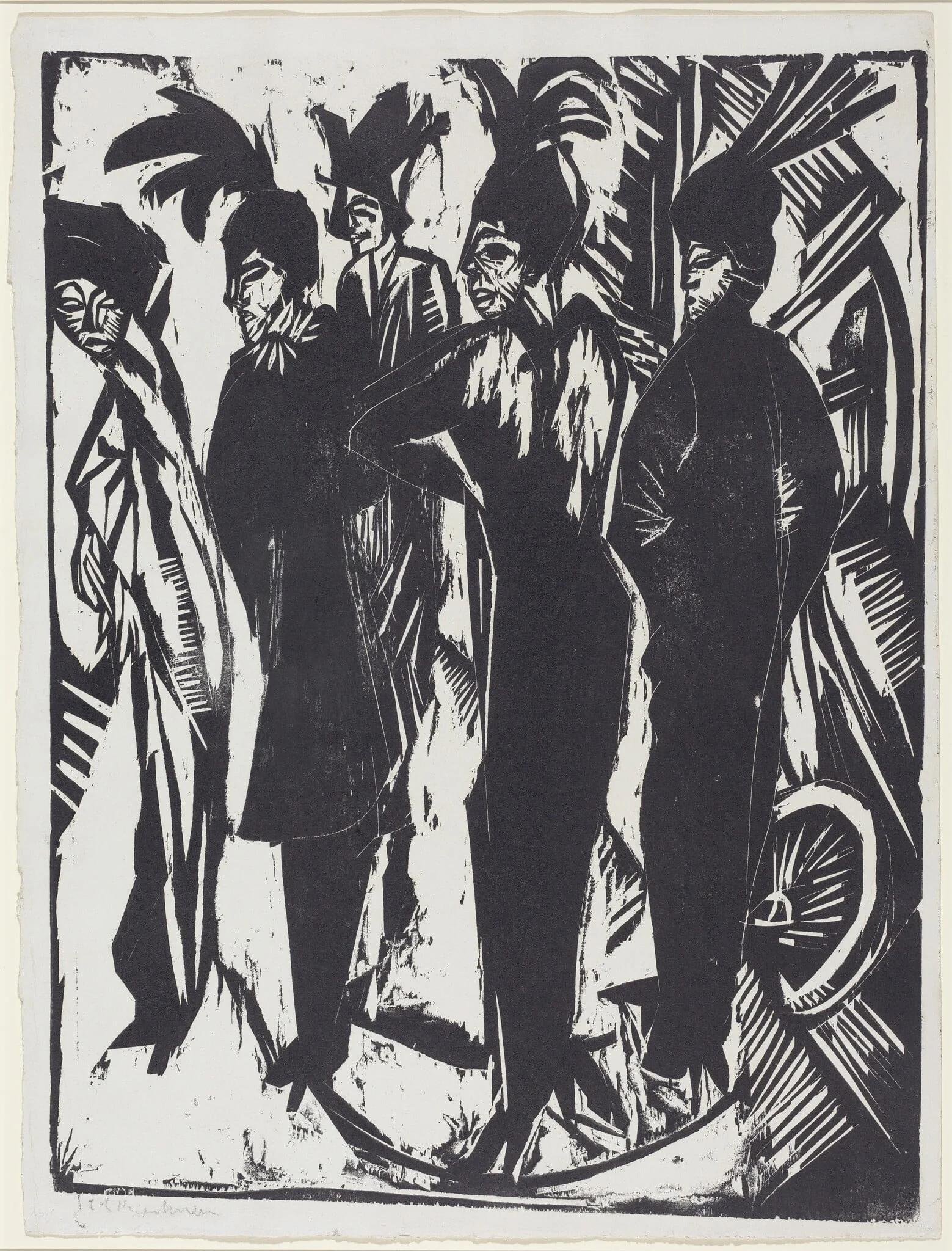 Five Women on the Street, by Ernst Ludwig Kirchner, ink, 1914