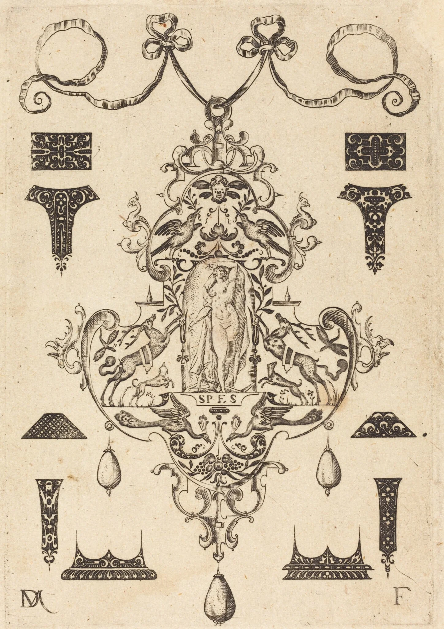 Large Pendant, Hope Standing at Centre, by Daniel Mignot, ink, 1593