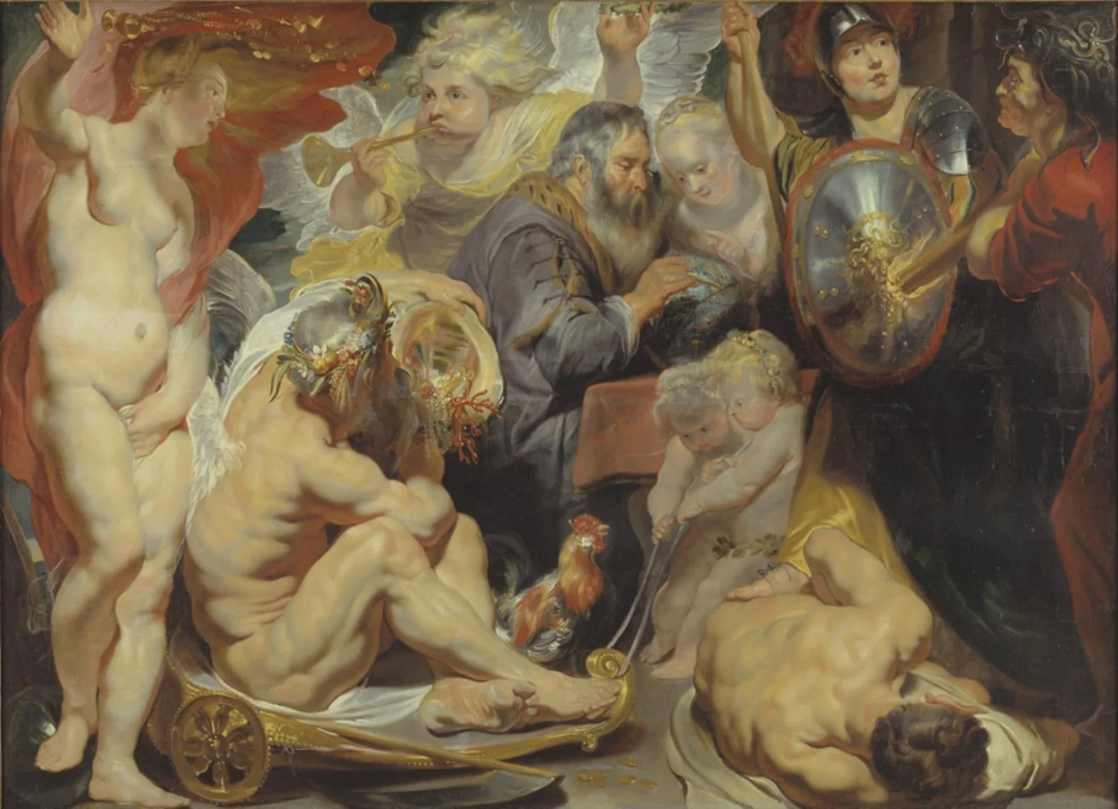 Allegory on Science. Minerva and Cronus protect Science against Envy and Ignorance