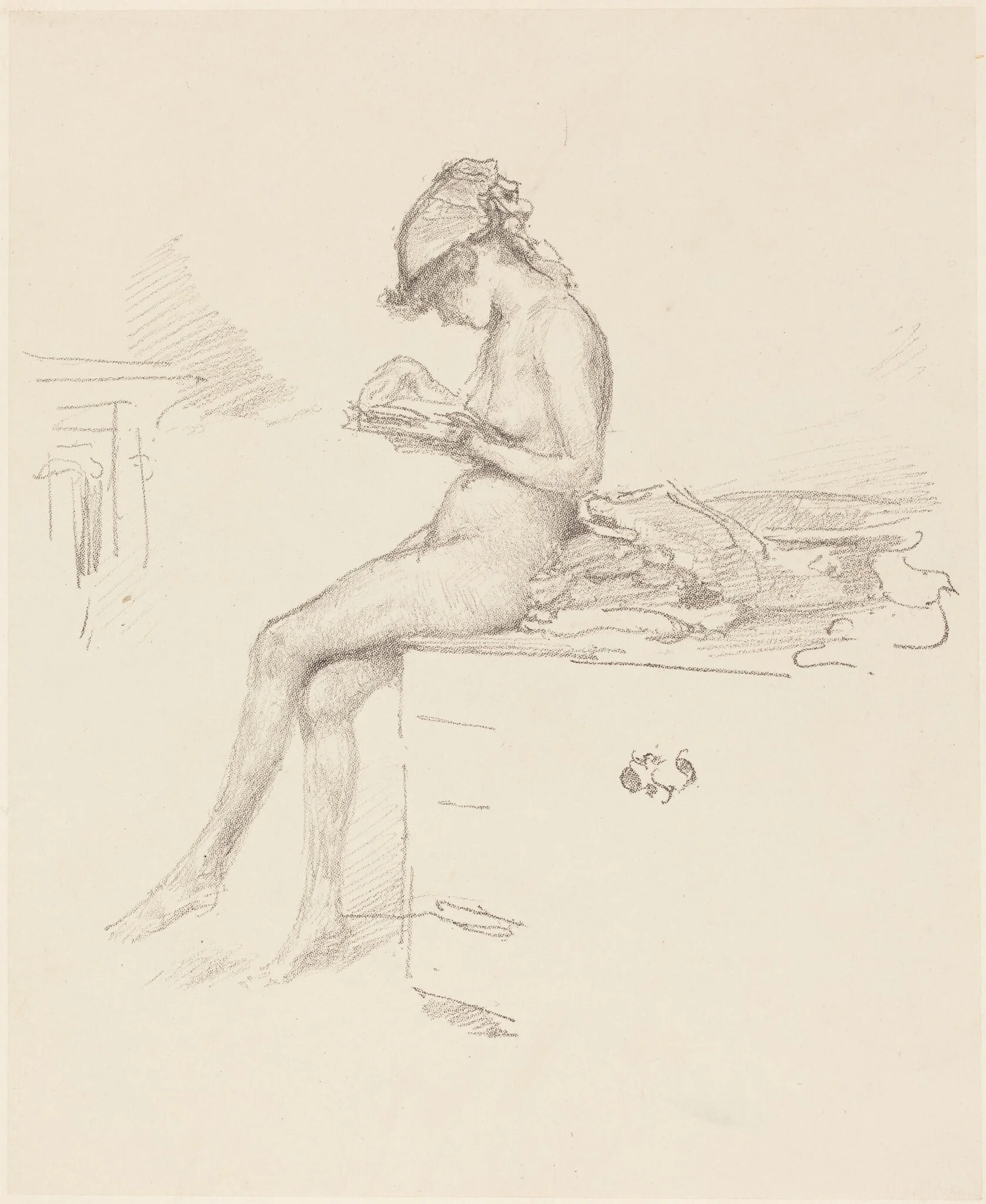 The Little Nude Model, Reading, by James McNeill Whistler, ink, 1890