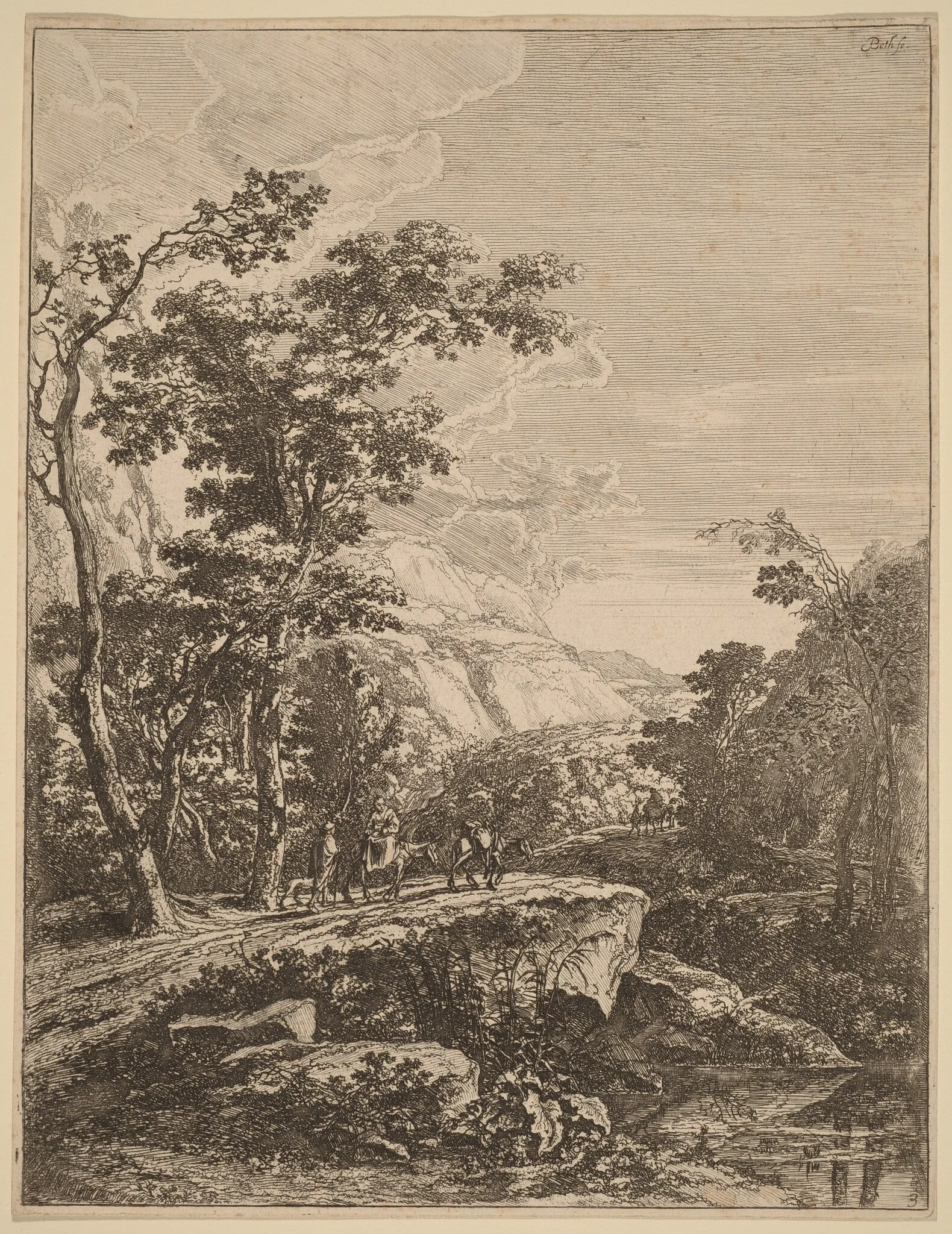 The Woman on the Hinny, by Jan Both, ink, 1700