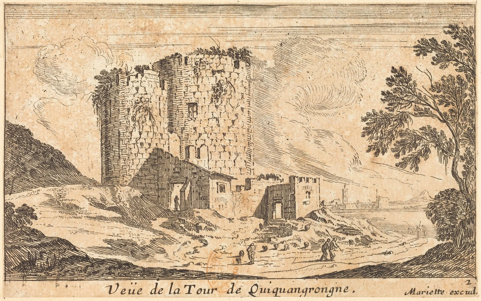 Veue de la Tour de Quinquangrongne, by Israël Silvestre, ink, 1656