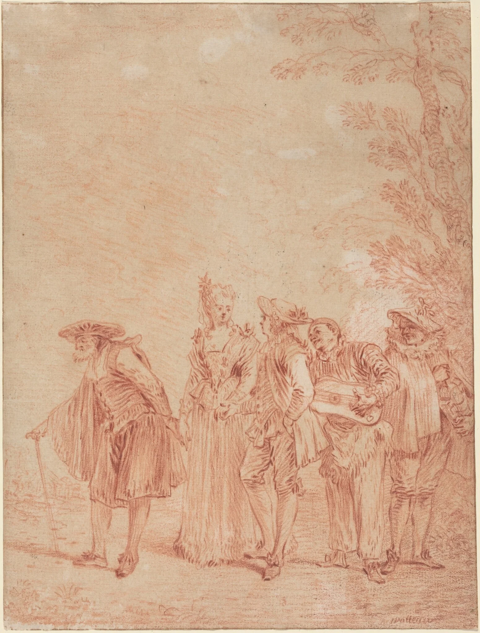 The Wedding Procession, by Jean Antoine Watteau, chalk, 1712