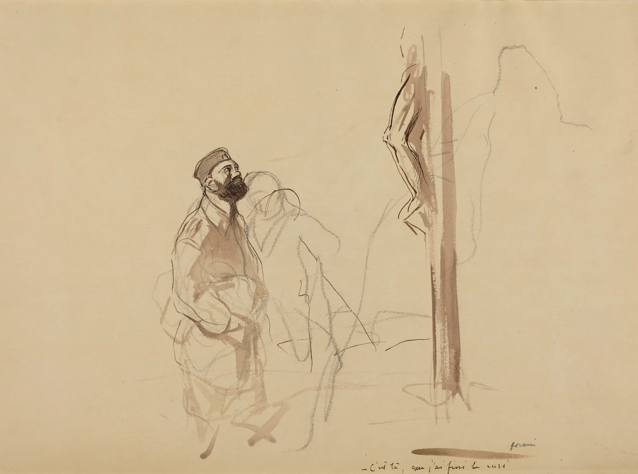 C'est la, que j'ai fini le cure, by Jean-Louis Forain, ink, 1916