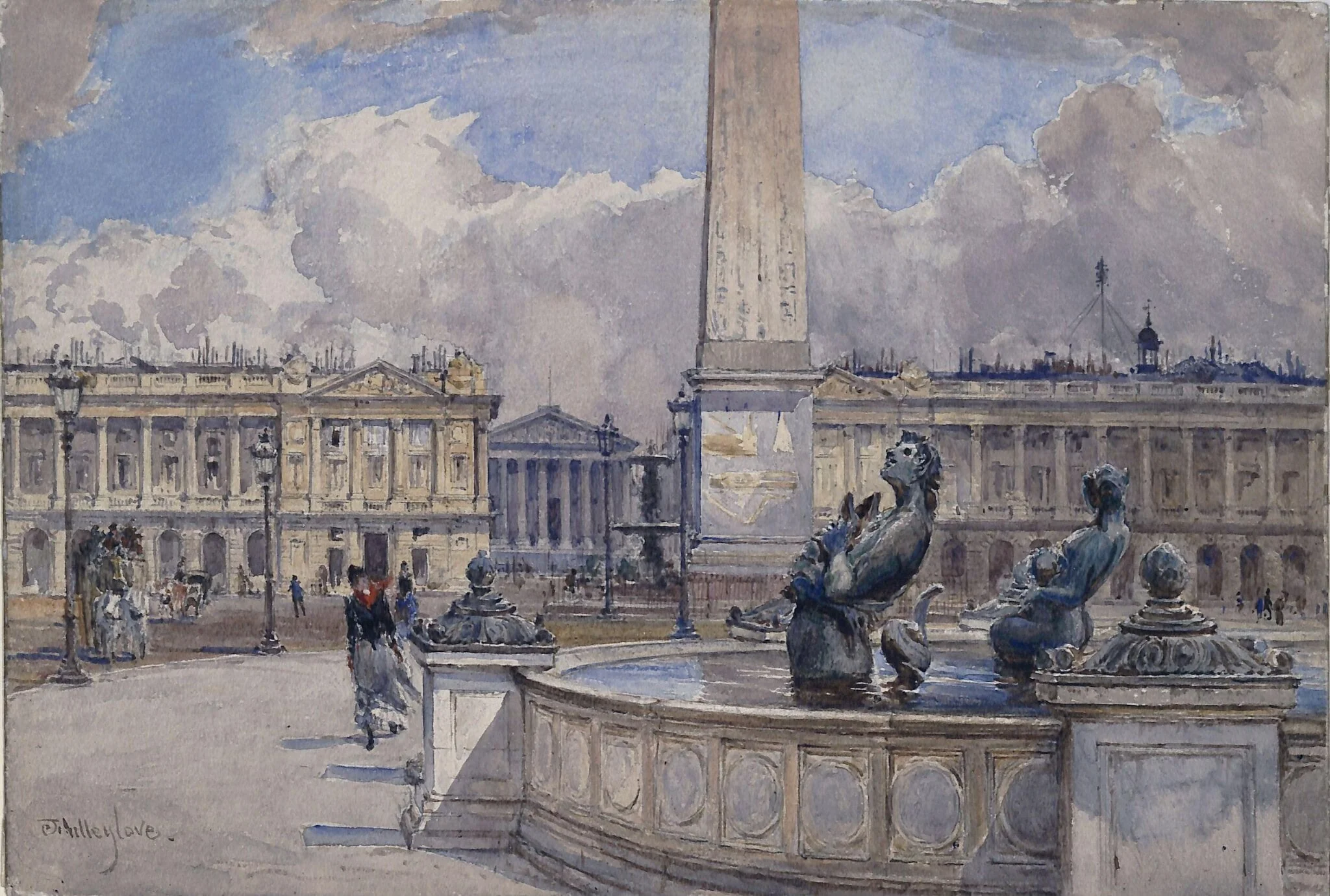Place de la Concorde, looking towards the Madeleine, by John Fulleylove, watercolor, 1860