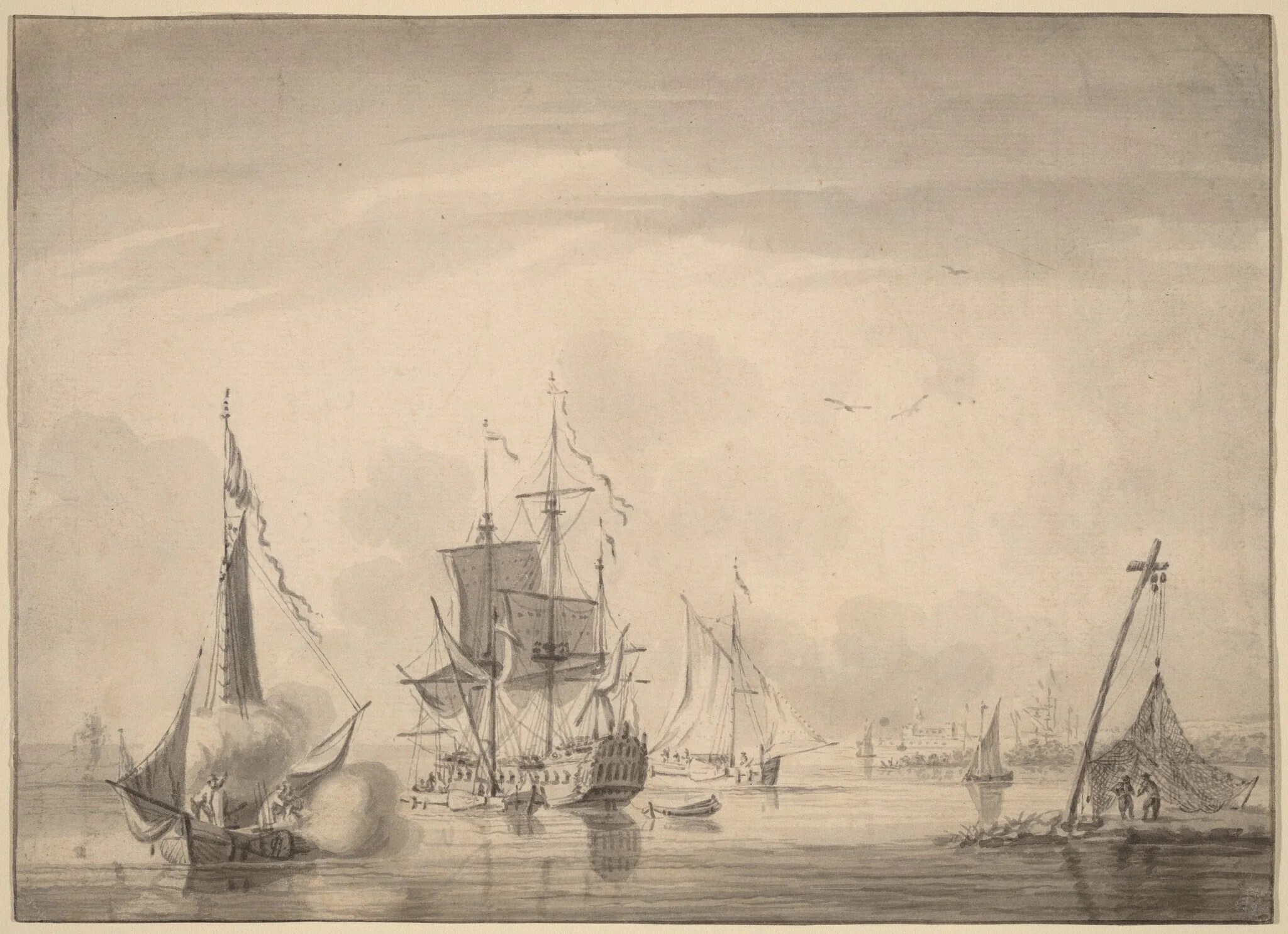Harbor Scene, by John Greenwood, ink, 1760