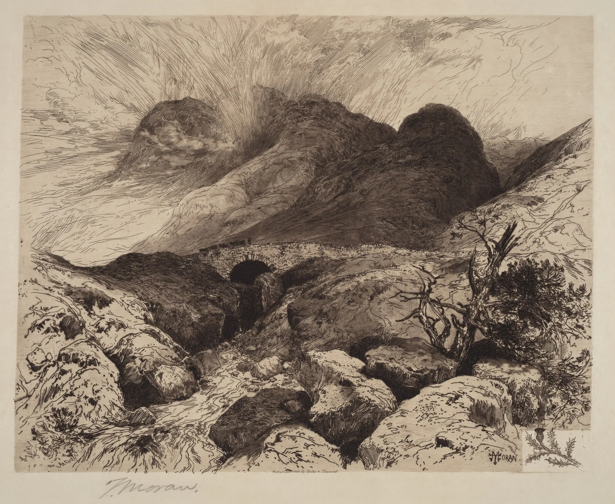 Bridge in the Pass of Glencoe—Scotland, by Thomas Moran, ink, 1882