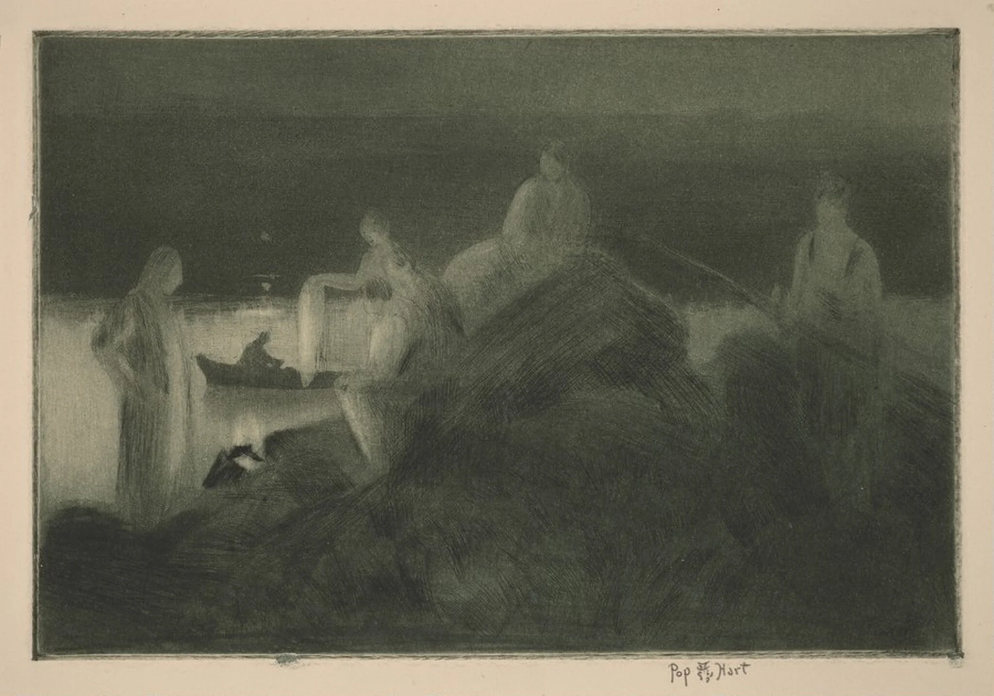 Campfire, by George Overbury Hart, ink, 1924