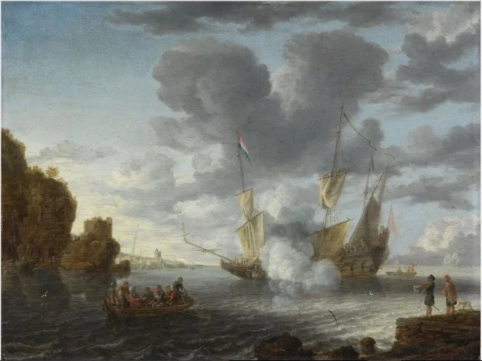 A Seaport with a Vessel Firing a Salute