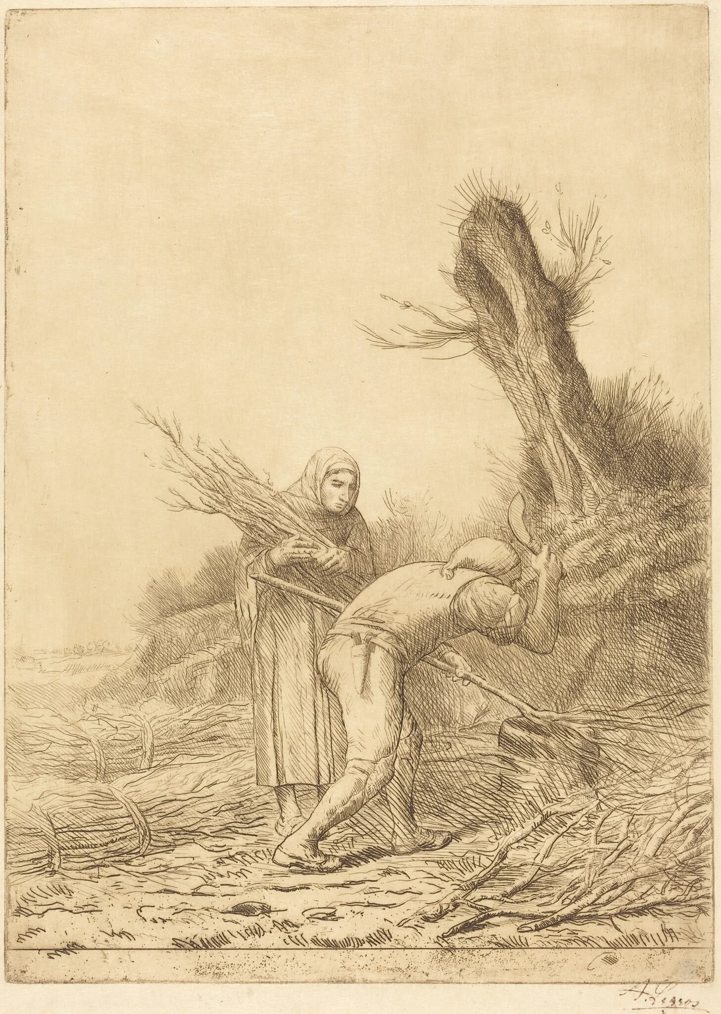 Fagot-makers (Les faiseurs de fagots), by Alphonse Legros, ink, 1874