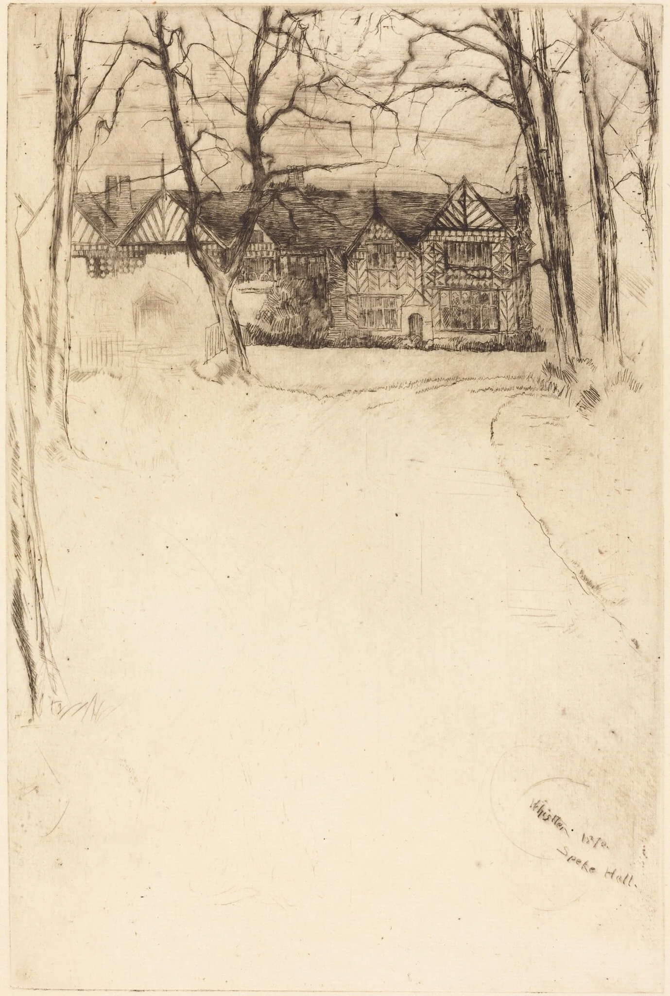 Speke Hall, No.1, by James McNeill Whistler, ink, 1870